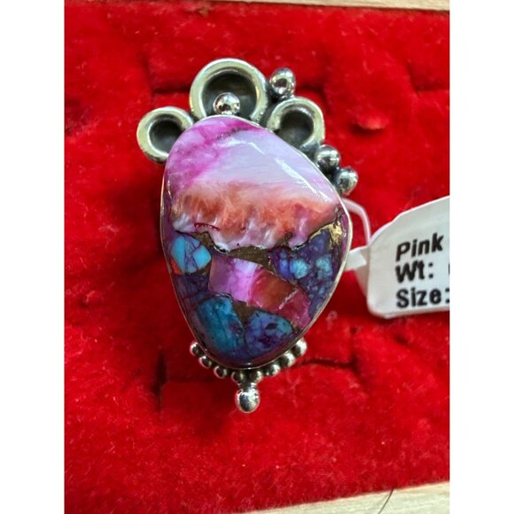 Pink Spiny Turquoise 925 Sterling Silver Closed Back Ring Size 7.25 6.9 Grams - Picture 1 of 5